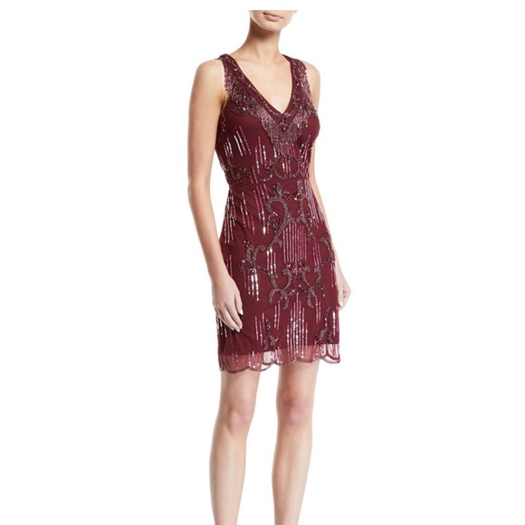 Aidan Mattox Sequin Beaded Fringe Cocktail Dress Aidan Mattox Sequin Beaded Fringe Cocktail Dress